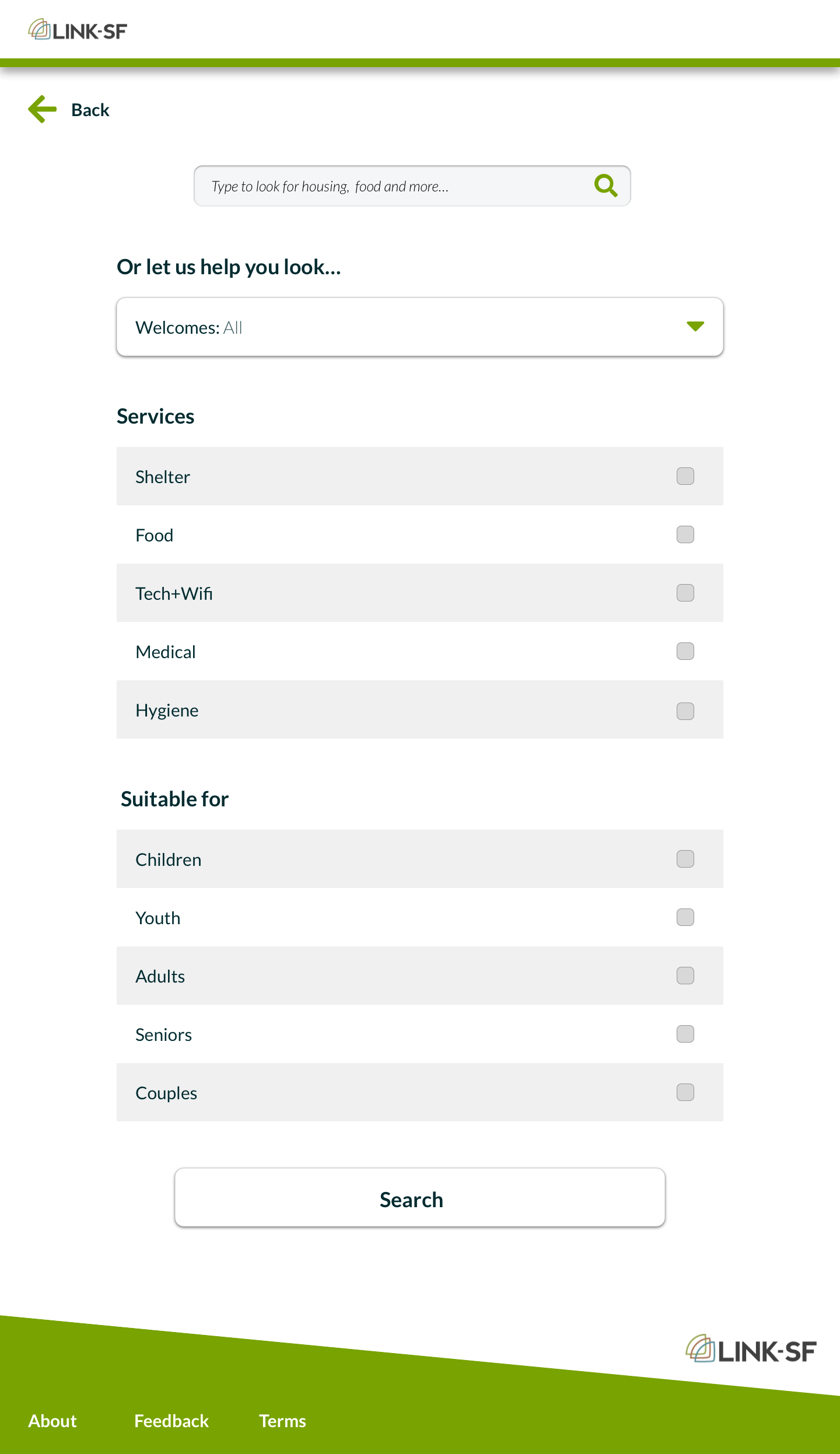 LinkSF search page interface